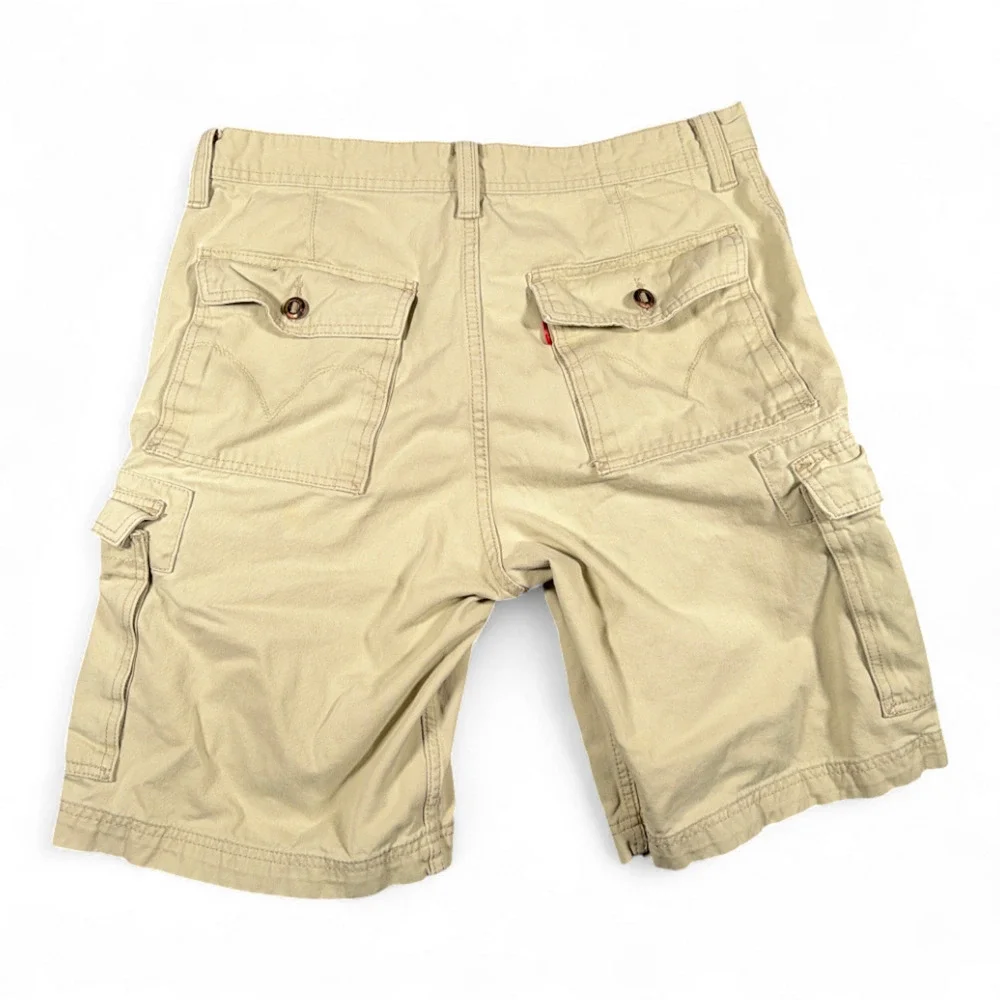 Vintage Levis Cargo Shorts Mens 34 Brown Cotton Khaki Tan Utility Baggy Y2K